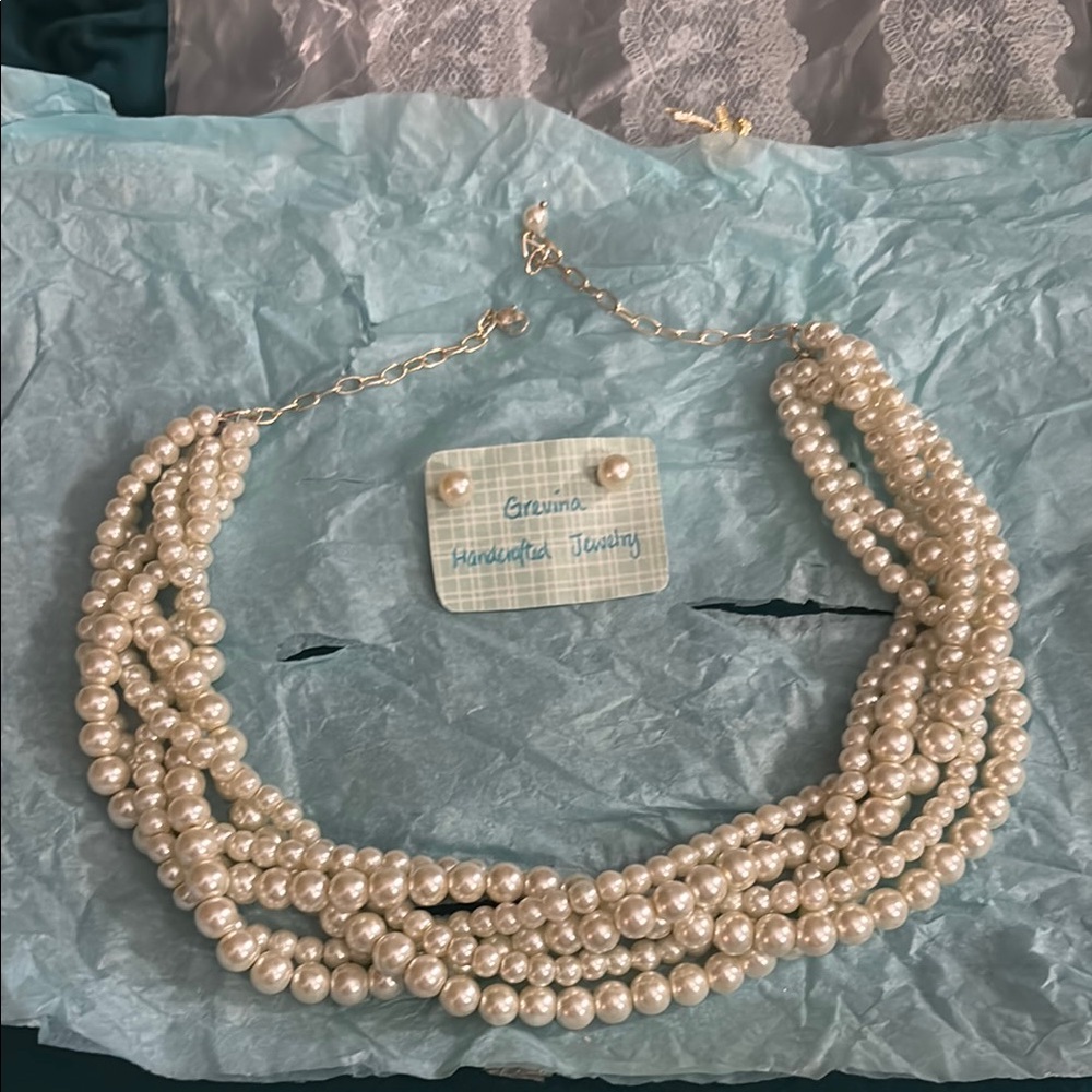 Pearl Wrapped Chocker and Earring Set